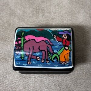 Hand Painted Ceramic Mexico Clay Jewelry Box Mexican Artisan-Signed